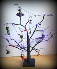 Load image into Gallery viewer, Fawn PUG Halloween Tabletop Lighted Tree with Hand Sculpted Collectible Ornaments and Handmade Garland
