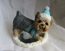 Load image into Gallery viewer, **RESERVED FOR KELLY** Ice Skating Winter Snow Yorkshire Terrier Cutie Hand Sculpted Collectible