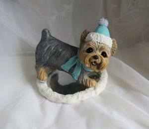 **RESERVED FOR KELLY** Ice Skating Winter Snow Yorkshire Terrier Cutie Hand Sculpted Collectible