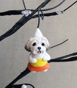 Havanese Halloween Tabletop Lighted Tree with Hand Sculpted Collectible Ornaments and Garland