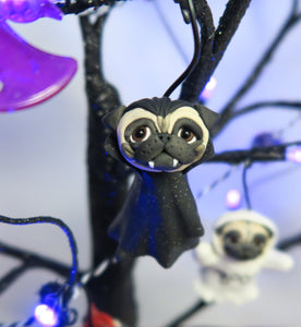 PUGS Halloween Tabletop Lighted Tree with Hand Sculpted Collectible Ornaments and Garland
