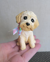Load image into Gallery viewer, Doodle with Spring Colored bow, Goldendoodle, Labradoodle, any Poodle mix Handmade Resin Collectible