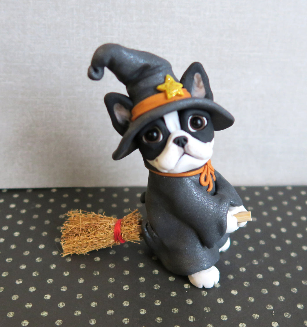 Boston Terrier Halloween Witch Sculpture hand sculpted Collectible