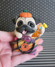 Load image into Gallery viewer, Halloween Pug in Bag of Candy Hand Sculpted Collectible