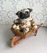 Load image into Gallery viewer, Pug Autumn Clean Up! Wheelbarrow &amp; Leaves Hand Sculpted Collectible
