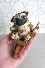 Load image into Gallery viewer, Pug Autumn Clean Up! Wheelbarrow &amp; Leaves Hand Sculpted Collectible