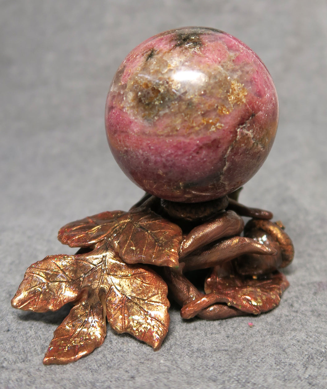 Autumn Leaves Sphere Holder Hand Sculpted Clay Collectible Sphere Stand