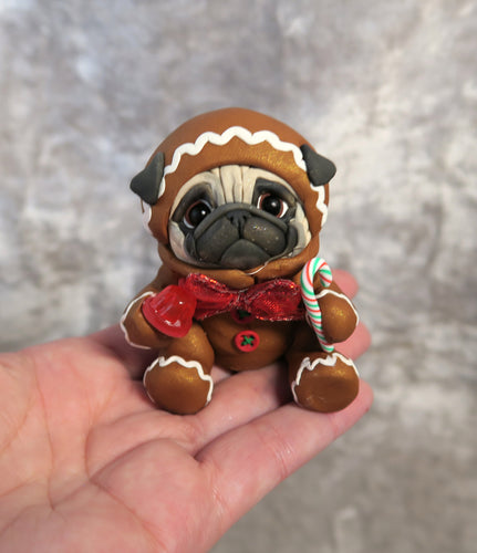 Gingerbread Christmas Cutie Pug Hand Sculpted Collectible