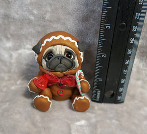 Gingerbread Christmas Cutie Pug Hand Sculpted Collectible