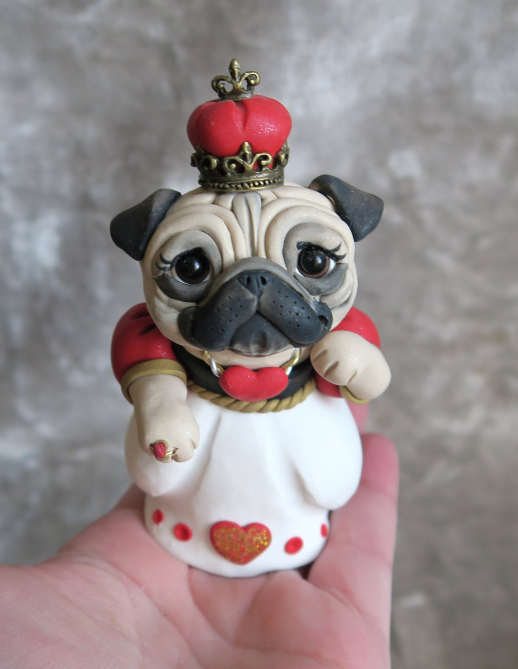 Kiss the ring Royal Queen Pug Hand sculpted Clay Collectible