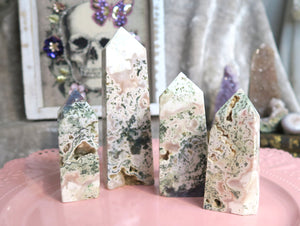 Pink Moss Agate Towers with some Druzies