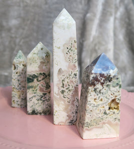 Pink Moss Agate Towers with some Druzies