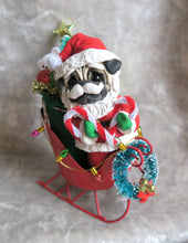 Load image into Gallery viewer, Santa Pug Christmas Sleigh Hand sculpted Clay Collectible