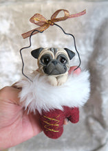 Load image into Gallery viewer, Pug Christmas Mitten Ornament Hand Sculpted Collectible