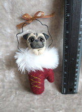 Load image into Gallery viewer, Pug Christmas Mitten Ornament Hand Sculpted Collectible