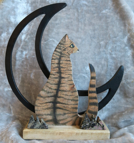 Hand Painted Tabby Cat $ Moon Decor