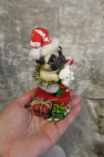 Load image into Gallery viewer, Christmas Pug in stocking Hand sculpted Clay Collectible