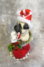 Load image into Gallery viewer, Christmas Pug in stocking Hand sculpted Clay Collectible