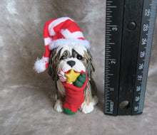 Load image into Gallery viewer, Christmas Havanese with Hat and Stocking Hand Sculpted Collectible