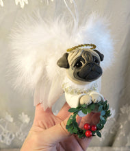 Load image into Gallery viewer, Christmas Angel Pug Ornament Hand sculpted Clay Collectible