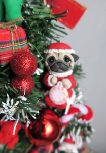 Fawn PUGS Tabletop Lighted Christmas Tree with Hand Sculpted Pugs