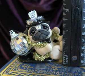 Happy New Year Pug Hand Sculpted Collectible