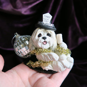 Happy New Year Havanese Hand Sculpted Collectible