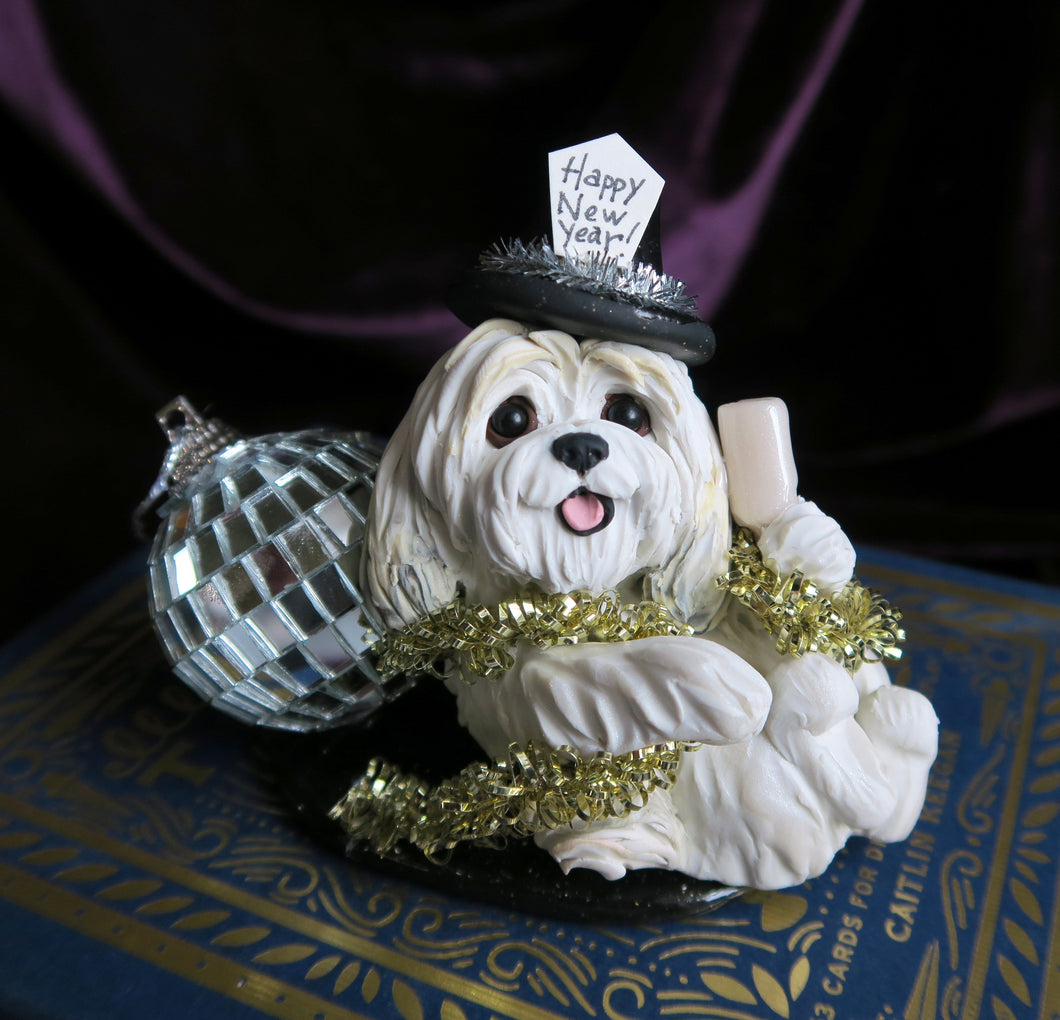 Happy New Year Havanese Hand Sculpted Collectible