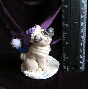 Catching Snowflakes Winter Pug Hand Sculpted Collectible