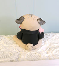 Load image into Gallery viewer, Valentine Pug with Pink Teddy &amp; Red Rose Hand Sculpted Collectible