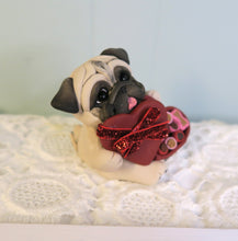 Load image into Gallery viewer, Valentine Pug with Heart box of treats Hand Sculpted Collectible