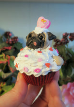Load image into Gallery viewer, Valentine Pug Cupcake Hand Sculpted Collectible
