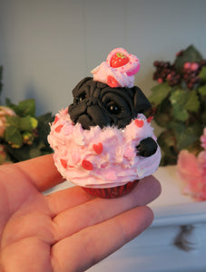 Valentine Pug Cupcake Hand Sculpted Collectible