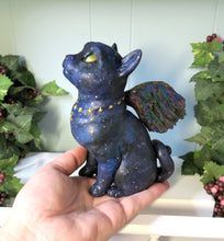 Load image into Gallery viewer, Galaxy Cat with Aura Feather Tourmaline wings Hand Scuplted Clay &amp; Crystal Collectible