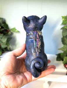 Galaxy Cat with Aura Feather Tourmaline wings Hand Scuplted Clay & Crystal Collectible