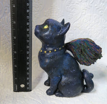 Load image into Gallery viewer, Galaxy Cat with Aura Feather Tourmaline wings Hand Scuplted Clay &amp; Crystal Collectible