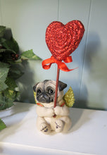 Load image into Gallery viewer, Valentine Pug with  Red Rose Glitter Heart Hand Sculpted Collectible