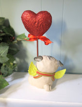 Load image into Gallery viewer, Valentine Pug with  Red Rose Glitter Heart Hand Sculpted Collectible