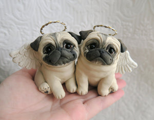 RESERVED FOR ERIKA ONLY* Pug Angel Pair with wings and a halos Hand sculpted Clay Collectible