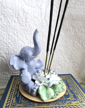 Load image into Gallery viewer, Happy Elephant &amp; Lotus Flower Incense Burner Hand sculpted Clay Collectible &amp; Functional Decor