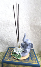 Load image into Gallery viewer, Happy Elephant &amp; Lotus Flower Incense Burner Hand sculpted Clay Collectible &amp; Functional Decor
