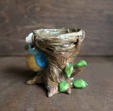Load image into Gallery viewer, Little Blue Bird and Nest Sphere Holder Hand Sculpted Clay Collectible Sphere Stand