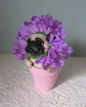 Load image into Gallery viewer, Flower Pot Fawn Pug Hand Sculpted Collectible