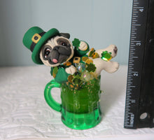 Load image into Gallery viewer, Leprechaun Pug in a Mug St. Patrick&#39;s Day Hand Sculpted Collectible