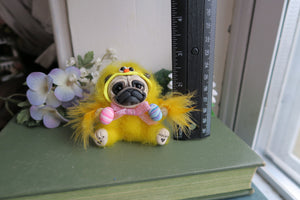 Easter Fuzzy Feathery Pug Chick Hand Sculpted Collectible