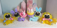 Load image into Gallery viewer, Blue Easter bunny suit Pug -Egg Cup- egg holder -Hand Sculpted Collectible