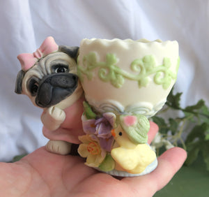 Pug Easter Egg Cup, Porcelain and Clay egg holder -Hand Sculpted Collectible