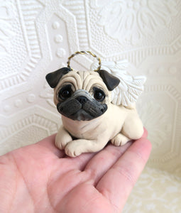 Pug Angel with wings and a halo Hand sculpted Clay Collectible