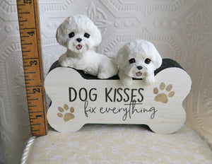 Bichon Frise Dog Kisses Home Decor Bone shaped Sign