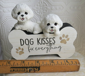 Bichon Frise Dog Kisses Home Decor Bone shaped Sign
